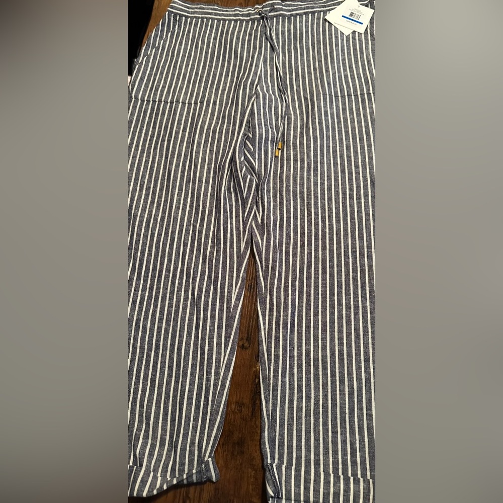Chambray striped linen pants